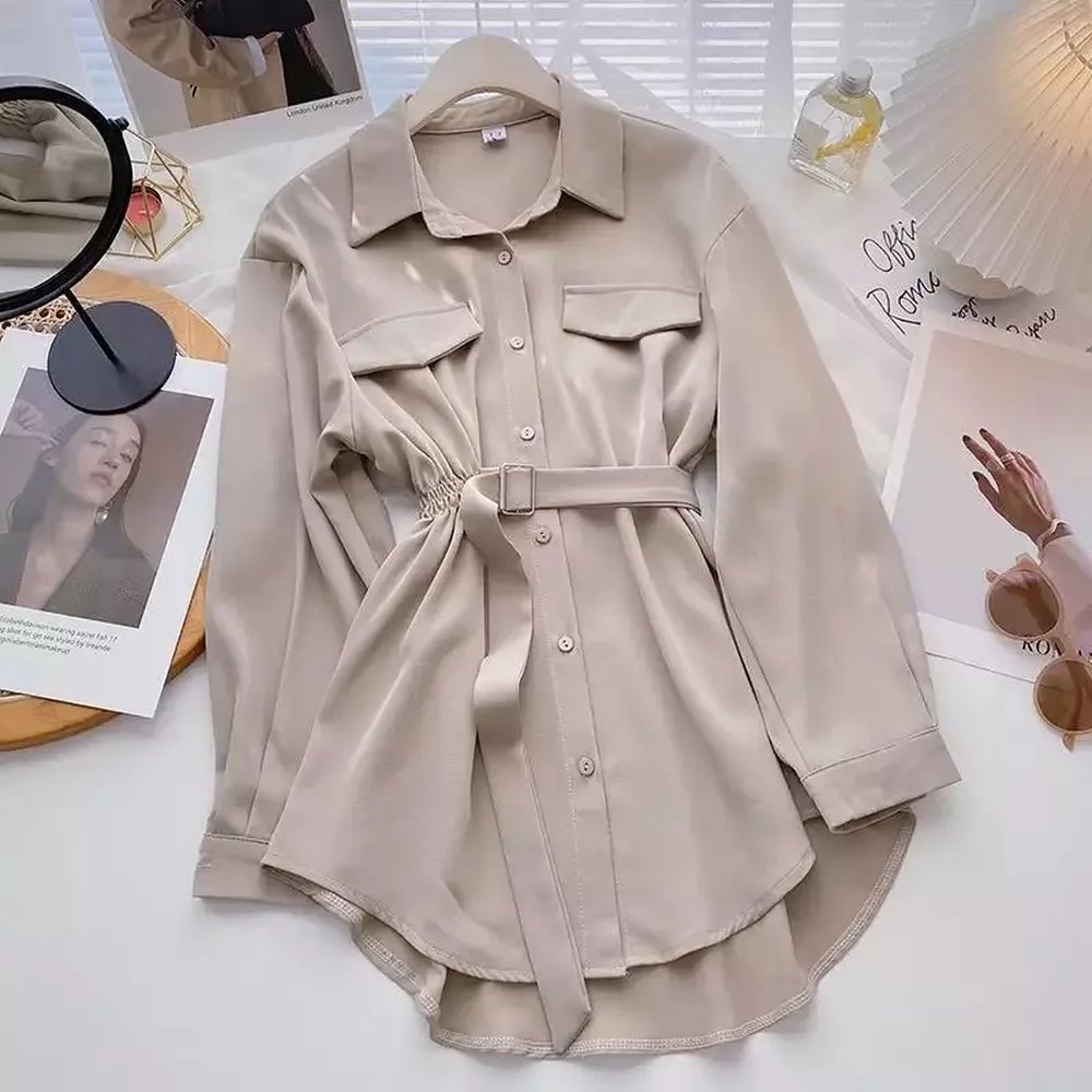 Women's mid-length lapel blouse