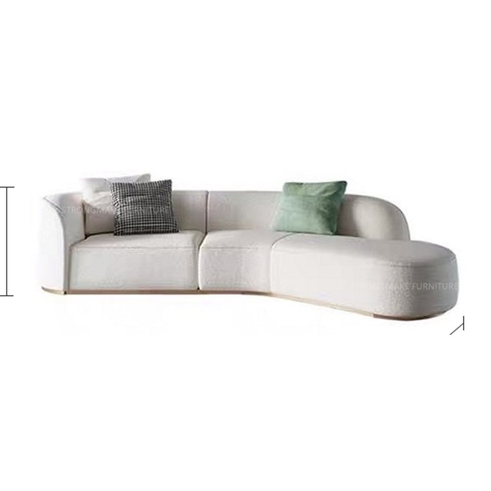 White curved bouclé sectional sofa