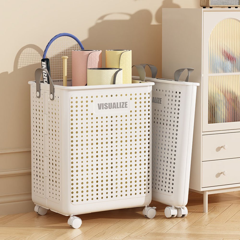 Rolling laundry basket with wheels