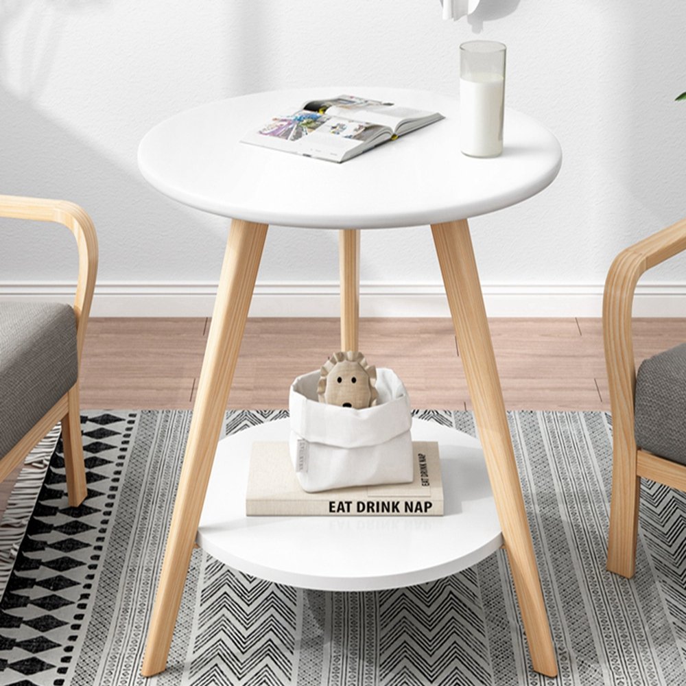 Two-tier round coffee table with wooden legs